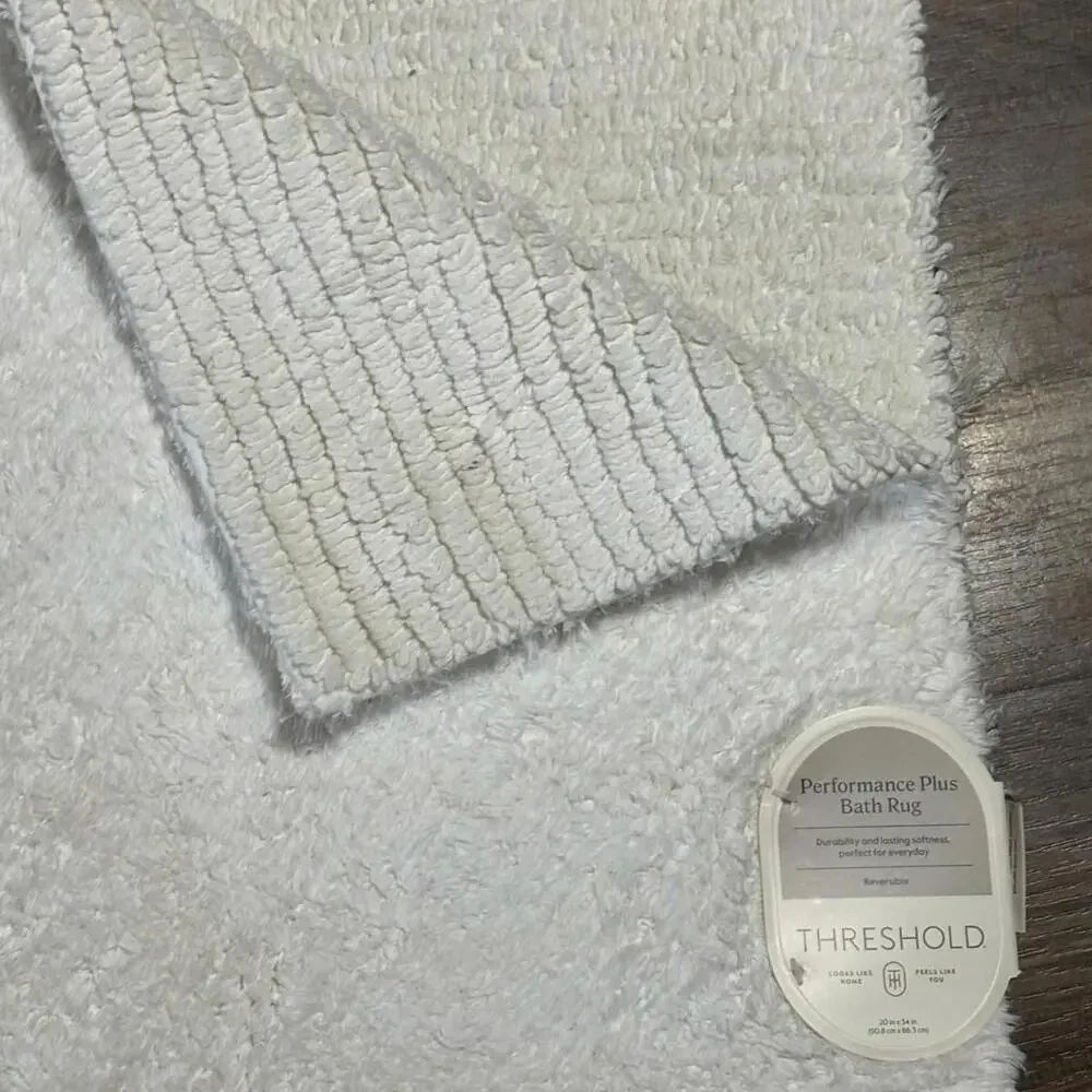 Performance Bath Rug White Threshold 20”X34”, 100% Cotton reversible